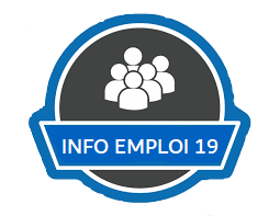 logo "Info Emploi 19" qui selon les formations offertes par les 13 Vents-EIMCL, redirige vers les fiches métiers (ROME) de Pôle Emploi
